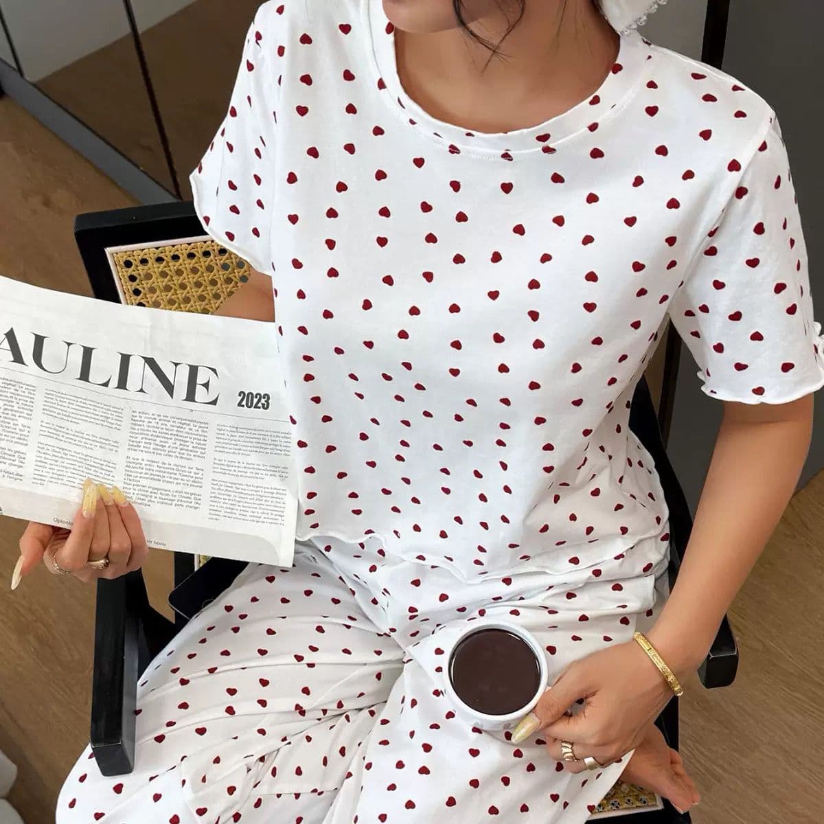Women's  love print pajama set view 4