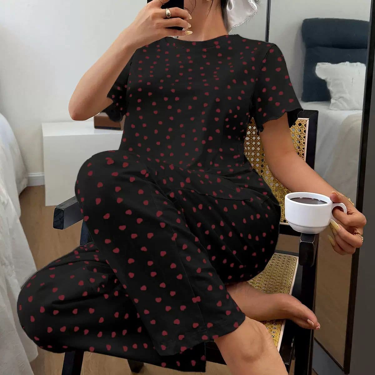 Women's  love print pajama set view 3
